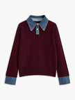Collared Knit Sweater Women Shirt Collar Long Sleeve