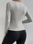 Fitted Top Women Long Sleeve Ruched Slim Fit Round Neck