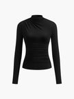 Fitted Top Women Long Sleeve Ruched Slim Fit Round Neck