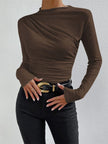 Fitted Top Women Long Sleeve Ruched Slim Fit Round Neck