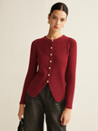 Knit Cardigan Women V-Neck Button Front Side Slit