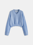 Knit Sweater Women Cropped V-Neck Relaxed Fit Long Sleeve