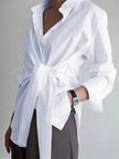 Longline Shirt Women Semi-Sheer Tie Front Relaxed Fit