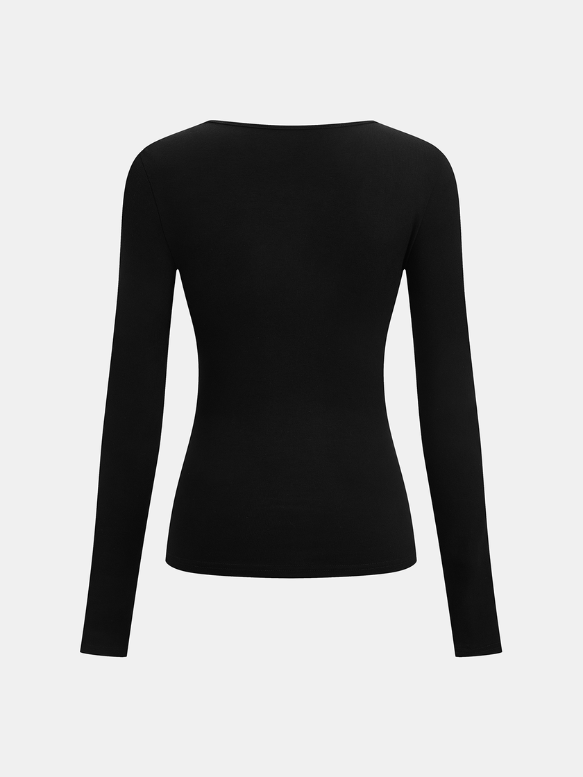 Ribbed Knit Top Women Asymmetric Neck Slim Fit Long Sleeve
