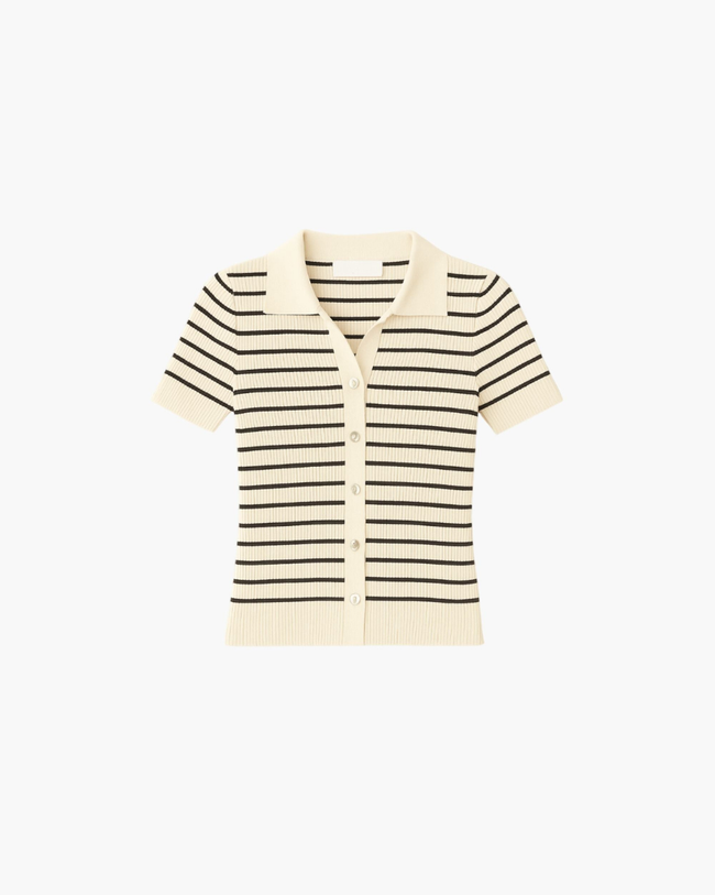 Polo Cardigan Women Lightweight Button Front Beige Black