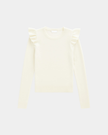 Ruffle Sleeve Knit Sweater Women Relaxed Fit Round Neck