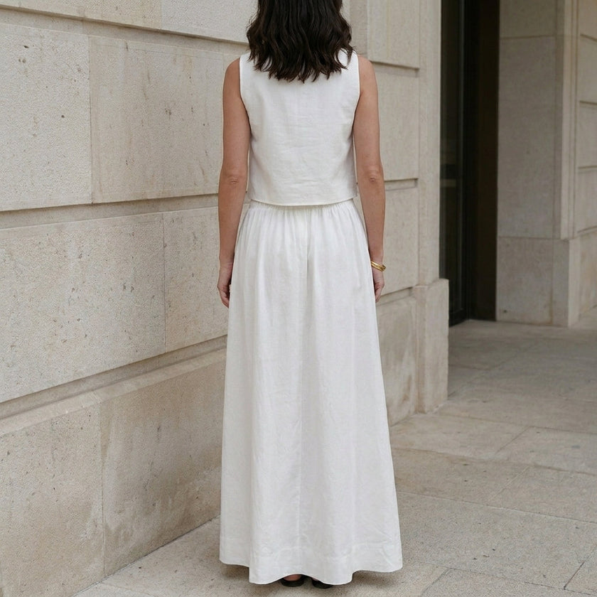 FJØRNA women's elegant two-piece slit co-ord set, shown from the back with stylish fit and modern design.