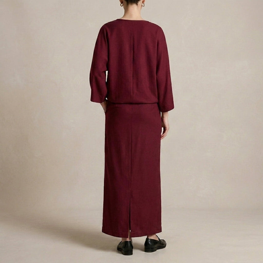 FJØRNA women's summer two-piece wrap co-ord set, back view showing stylish matching top and skirt ensemble.