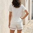 FJØRNA elegant two-piece women's co-ord set with lace pockets, showing the back view of the stylish and comfortable outfit.