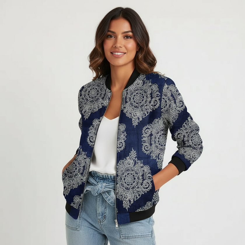 Printed Jacket Women, Lightweight Mixed-Print Statement Layer