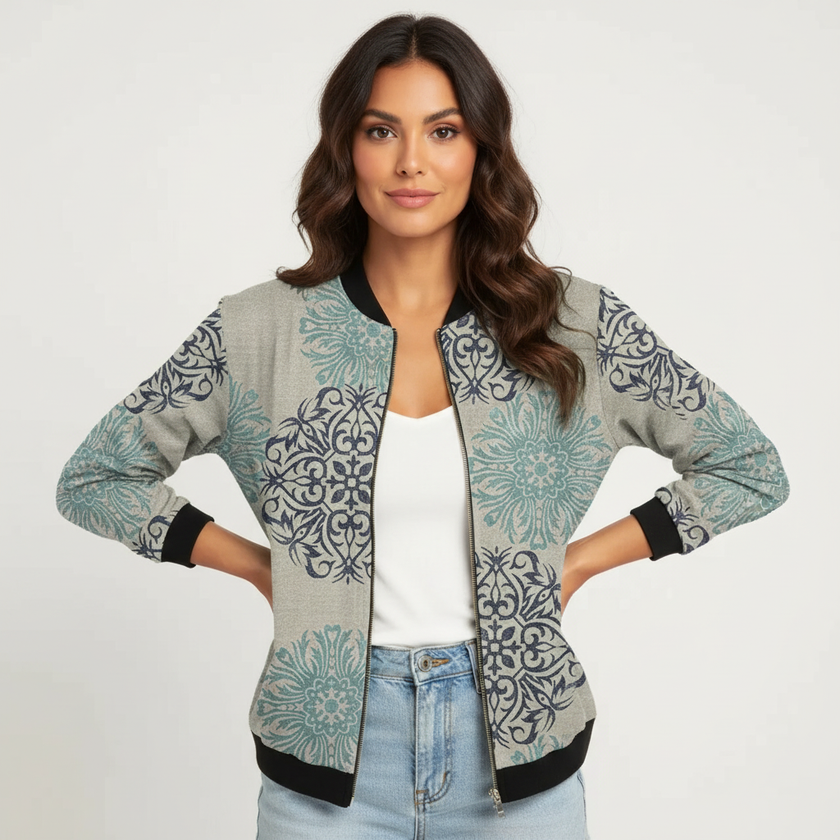 Printed Jacket Women, Lightweight Mixed-Print Statement Layer