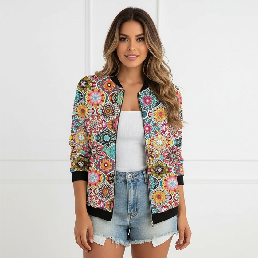 Printed Jacket Women, Lightweight Mixed-Print Statement Layer