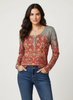 Printed Top Women Long Sleeve Fitted Warm Tone Print
