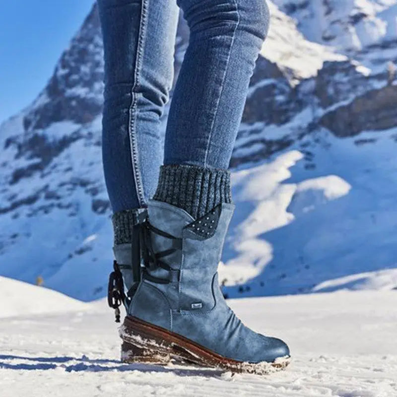 Hillevi | Women's Knit-Cuff Low-Heel Warm Winter Boots