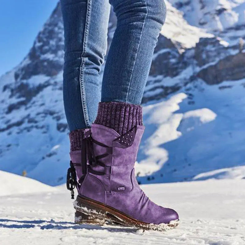 Hillevi | Women's Knit-Cuff Low-Heel Warm Winter Boots
