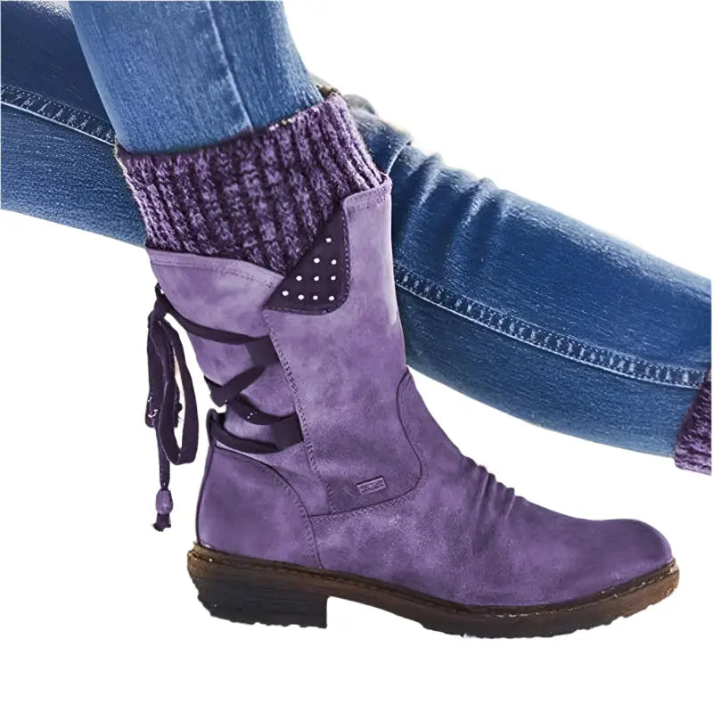 Hillevi | Women's Knit-Cuff Low-Heel Warm Winter Boots