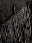 Black faux suede V-neck mini dress by FJØRNA, casual dress with a fitted silhouette and V-shaped neckline.