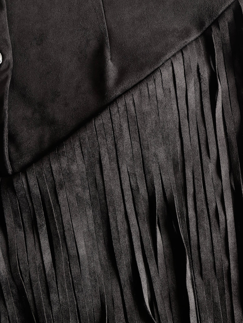 Black faux suede V-neck mini dress by FJØRNA, casual dress with a fitted silhouette and V-shaped neckline.