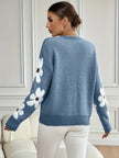 Soft Knit Sweater Women Floral Sleeve Relaxed Fit