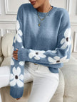 Soft Knit Sweater Women Floral Sleeve Relaxed Fit