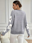 Soft Knit Sweater Women Floral Sleeve Relaxed Fit
