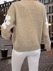Soft Knit Sweater Women Floral Sleeve Relaxed Fit