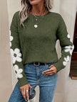 Soft Knit Sweater Women Floral Sleeve Relaxed Fit