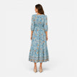 FJØRNA women's floral midi dress for summer casual wear, featuring a vibrant floral pattern and flowing fabric.