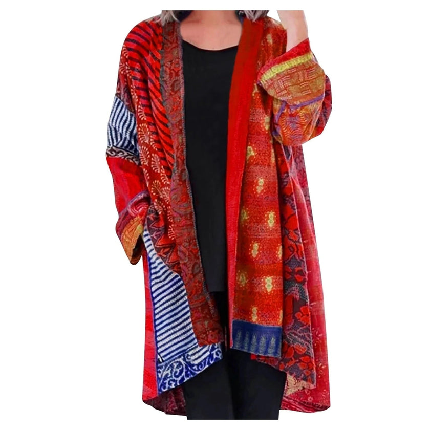Bohemian Cardigan Women Artistic Print Oversized Open Front