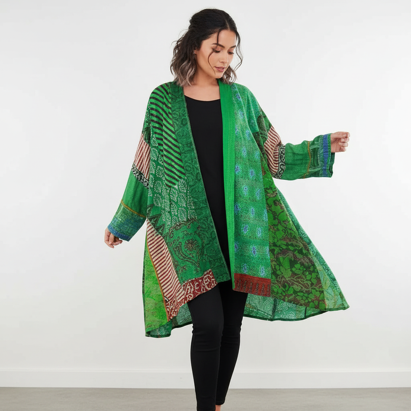 Bohemian Cardigan Women Artistic Print Oversized Open Front