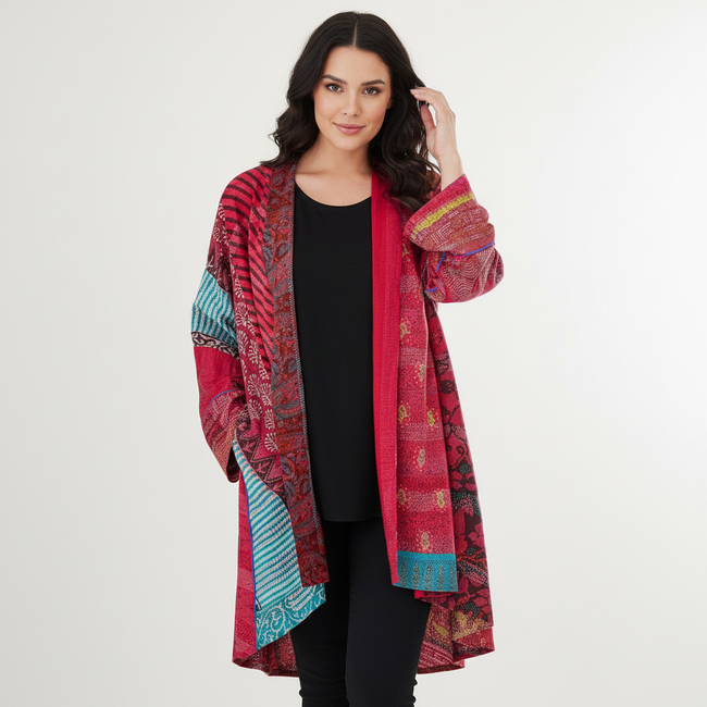 Bohemian Knit Cardigan Women Artistic Print Oversized Open Front