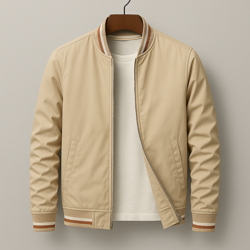 Bomber Jacket Men Striped Zip Ribbed Collar Regular Fit