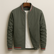 Bomber Jacket Men Striped Zip Ribbed Collar Regular Fit
