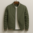 Bomber Jacket Men Striped Zip Ribbed Collar Regular Fit