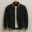 Bomber Jacket Men Striped Zip Ribbed Collar Regular Fit