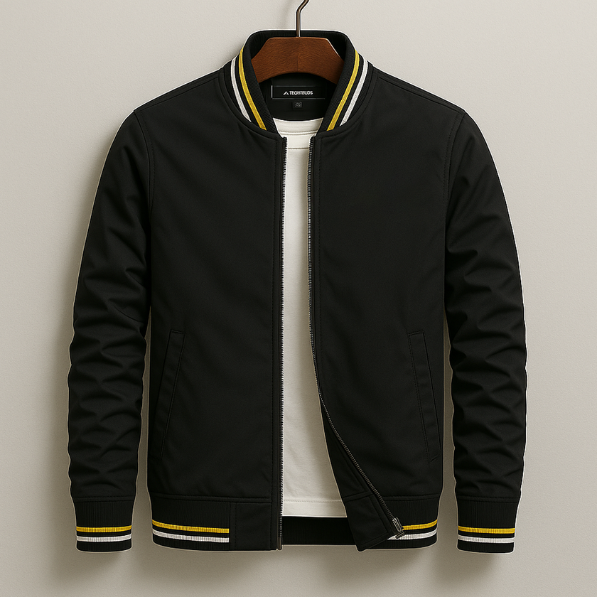 Bomber Jacket Men Striped Zip Ribbed Collar Regular Fit