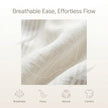 Light beige FJØRNA women's summer blouse with short sleeves and linen fabric, shown as a breathable, comfortable top.