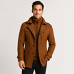 Wool Blend Coat Men Tailored Button Front Waist Length