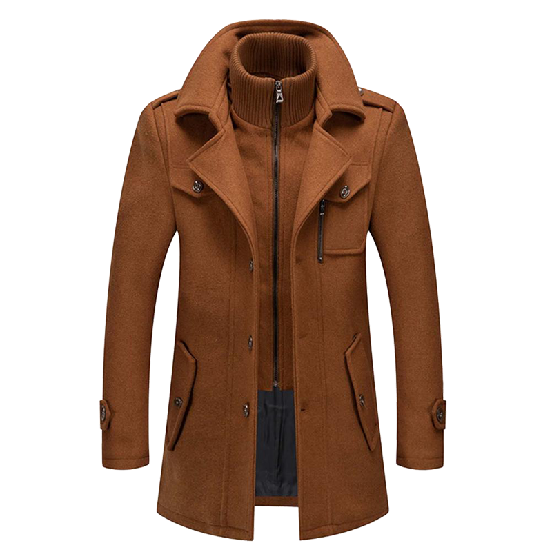 Wool Blend Coat Men Tailored Button Front Waist Length