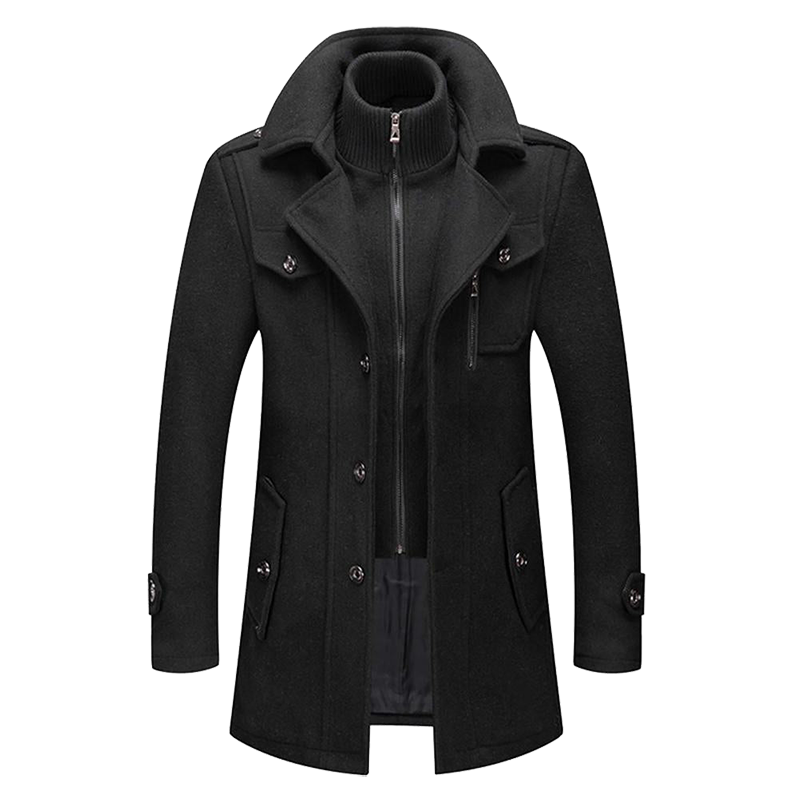 Wool Blend Coat Men Tailored Button Front Waist Length