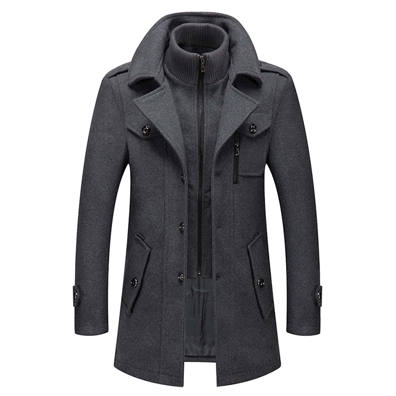 Wool Blend Coat Men Tailored Button Front Waist Length