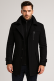 Wool Blend Coat Men Tailored Button Front Waist Length