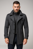 Wool Blend Coat Men Tailored Button Front Waist Length