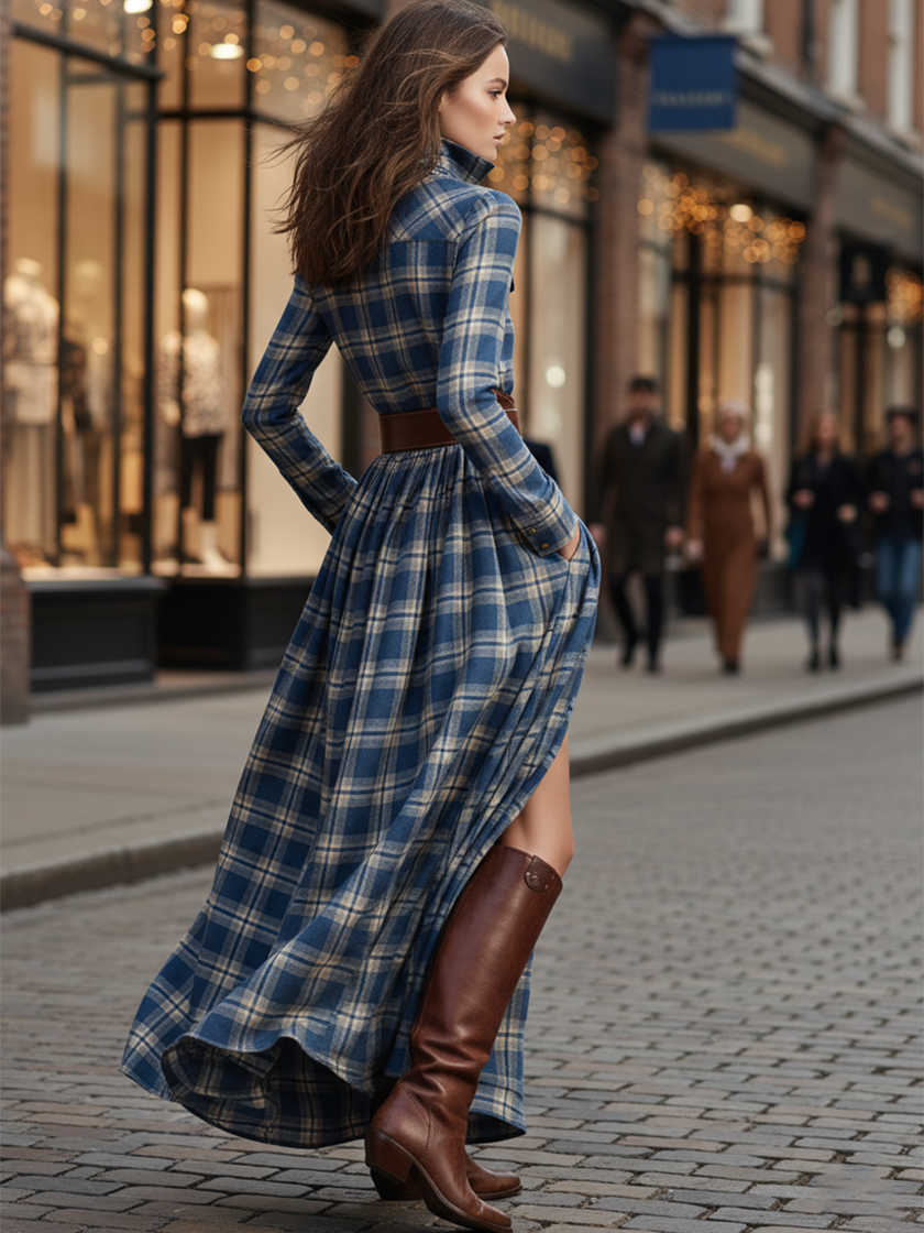 Brown FJØRNA maxi dress featuring a casual, flowing design with long sleeves and a relaxed fit, perfect for everyday wear.