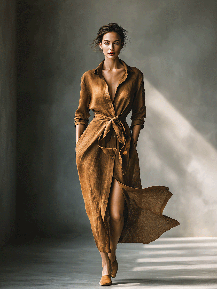 Brown FJØRNA maxi dress for women, flowing sleeveless dress with a relaxed fit, perfect for casual or summer wear.