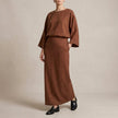 Brown FJØRNA women's summer two-piece wrap co-ord set with matching top and skirt, styled for casual or warm-weather wear.