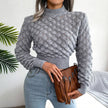 Bubble Knit Pullover Women Mock Neck Textured Relaxed Fit