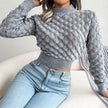 Bubble Knit Pullover Women Mock Neck Textured Relaxed Fit
