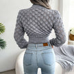 Bubble Knit Pullover Women Mock Neck Textured Relaxed Fit
