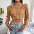 Bubble Knit Pullover Women Mock Neck Textured Relaxed Fit